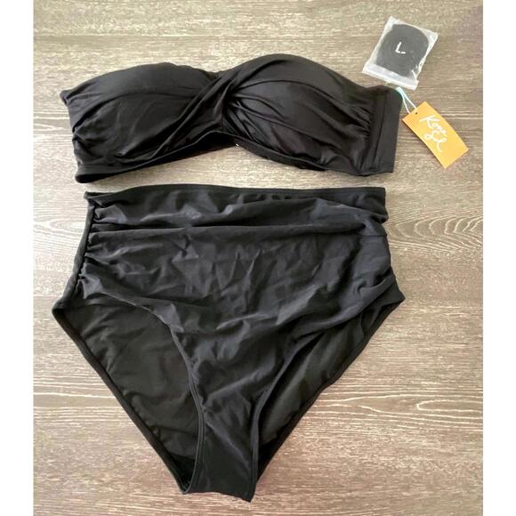 Kona Sol Other - Kona Sol Holipick Black High Waist Twist Front 2pc Swimsuit Women Size XL